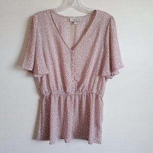 Hayden Los Angeles Women's Buttoned V-neck Floral Peplum Lightweight Blouse L